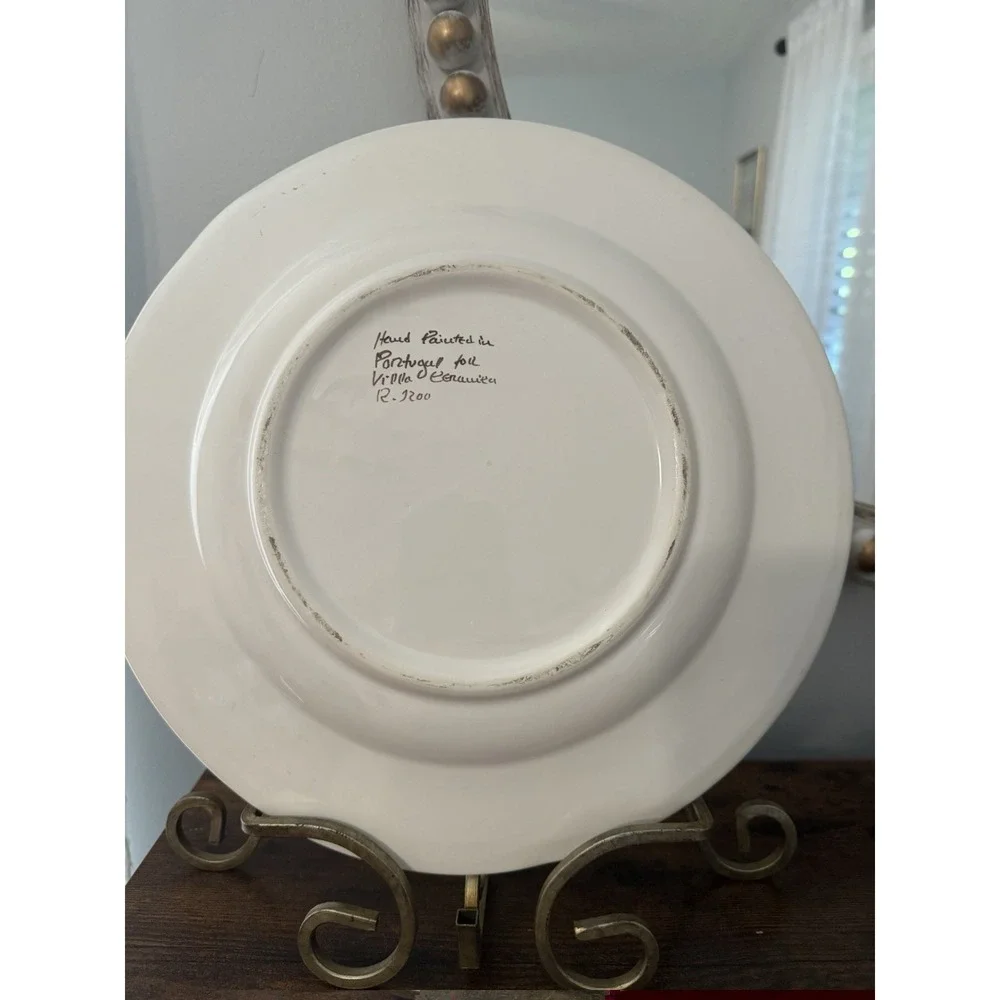 Vintage Villa Ceramica Portugal Hand Painted Folk Art Dinner‎ Plates Set 2